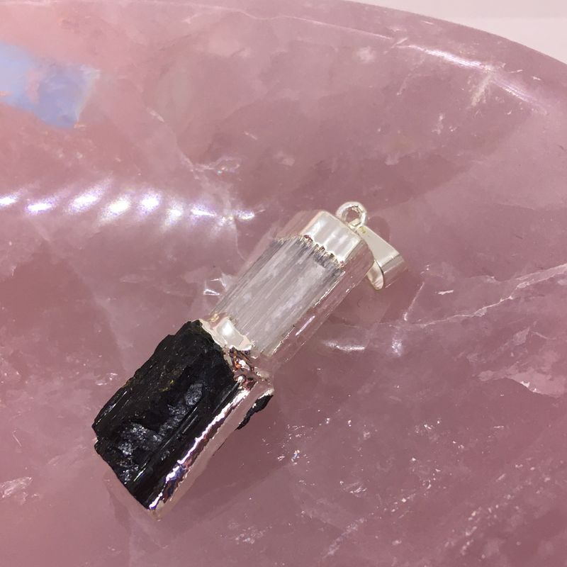 selenite on tourmaline pend