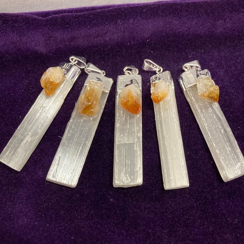 Citrine with selenite pendant